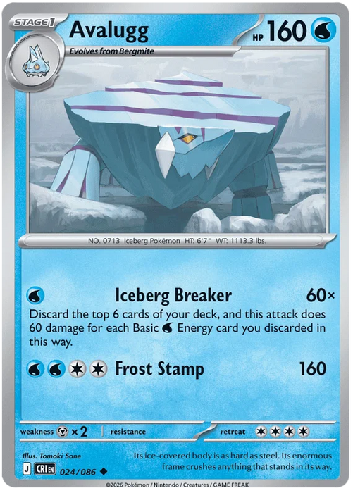 Avalugg 024/086 Uncommon Pokemon Card (Mega Evolution Chaos Rising)