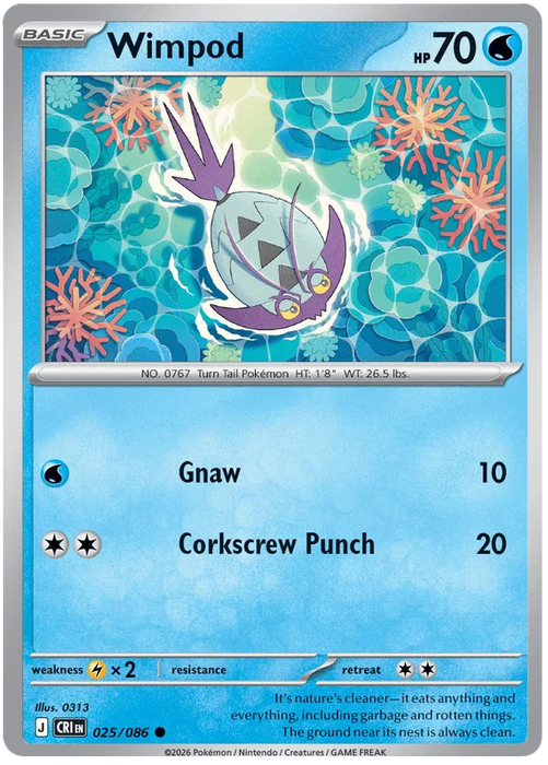 Wimpod 025/086 Common Pokemon Card (Mega Evolution Chaos Rising)
