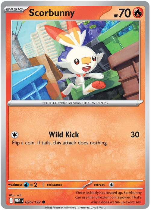 Scorbunny 026/132 Common Pokemon Card (Mega Evolution Base Set ME01)