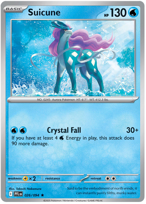 Suicune 026/094 Rare Pokemon Card (Mega Evolution Phantasmal Flames)