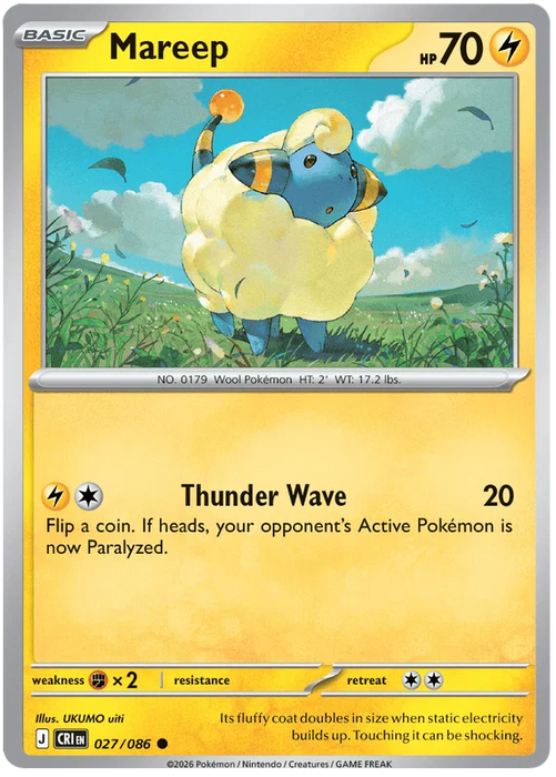 Mareep 027/086 Common Pokemon Card (Mega Evolution Chaos Rising)