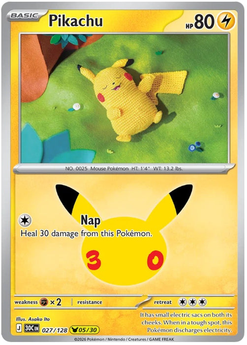 Pikachu 027/128 Common Pokemon Card (30th Anniversary Collection)