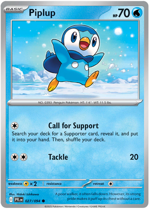 Piplup 027/094 Common Pokemon Card (Mega Evolution Phantasmal Flames)