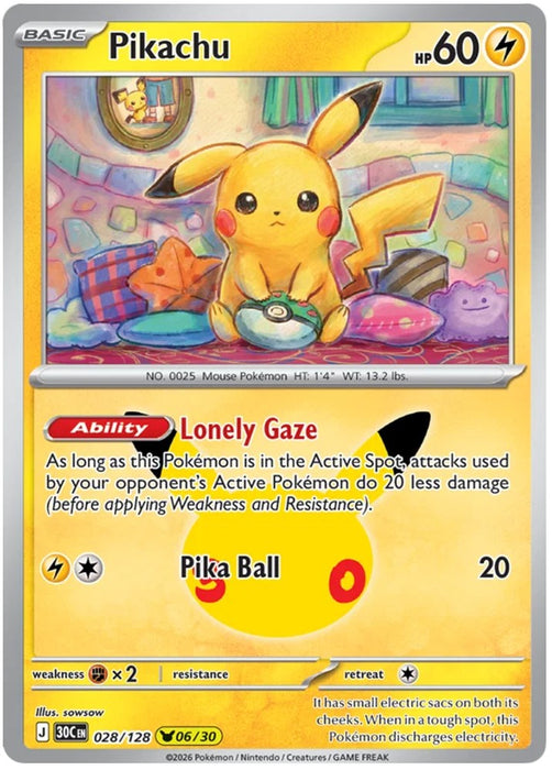 Pikachu 028/128 Common Pokemon Card (30th Anniversary Collection)