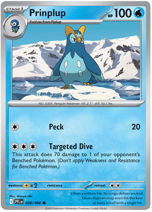 Prinplup 028/094 Common Pokemon Card (Mega Evolution Phantasmal Flames)