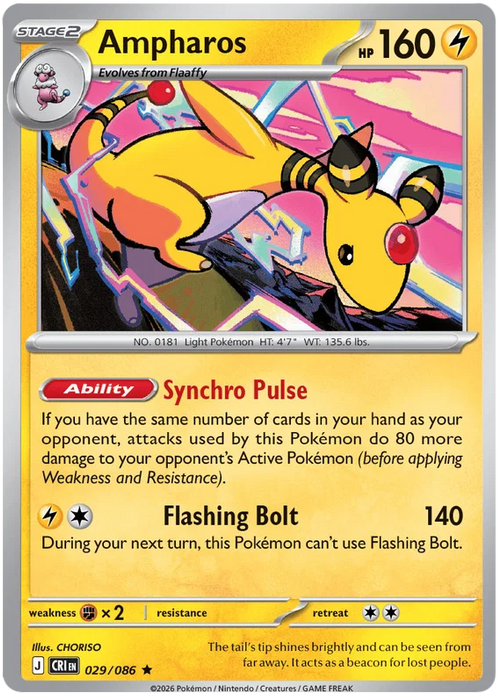 Ampharos 029/086 Rare Pokemon Card (Mega Evolution Chaos Rising)