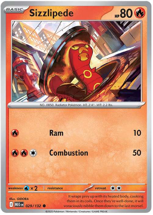 Sizzlipede 029/132 Common Pokemon Card (Mega Evolution Base Set ME01)