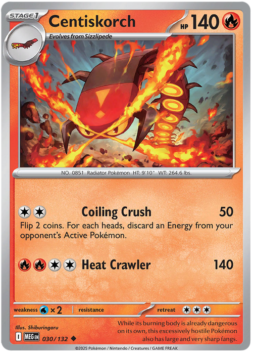 Centiskorch 030/132 Uncommon Pokemon Card (Mega Evolution Base Set ME01)