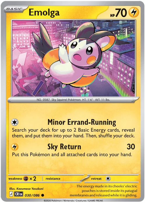Emolga 030/086 Common Pokemon Card (Mega Evolution Chaos Rising)