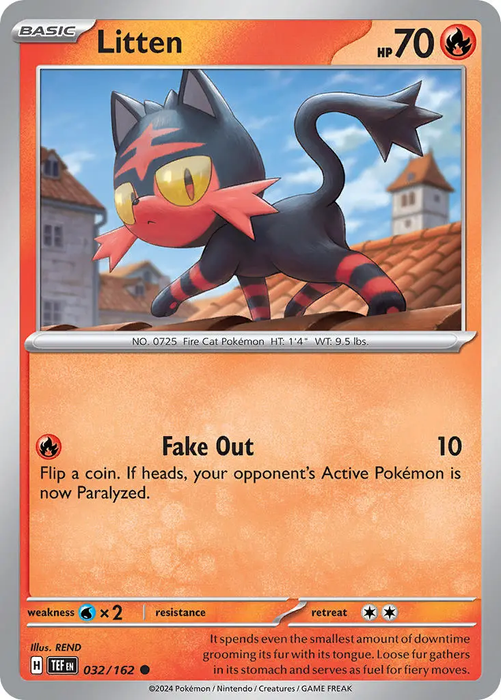 Litten 032/162 Common Reverse Holo Pokemon Card (SV Temporal Forces)