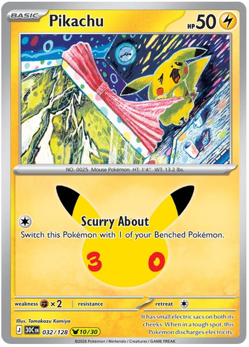 Pikachu 032/128 Common Pokemon Card (30th Anniversary Collection)