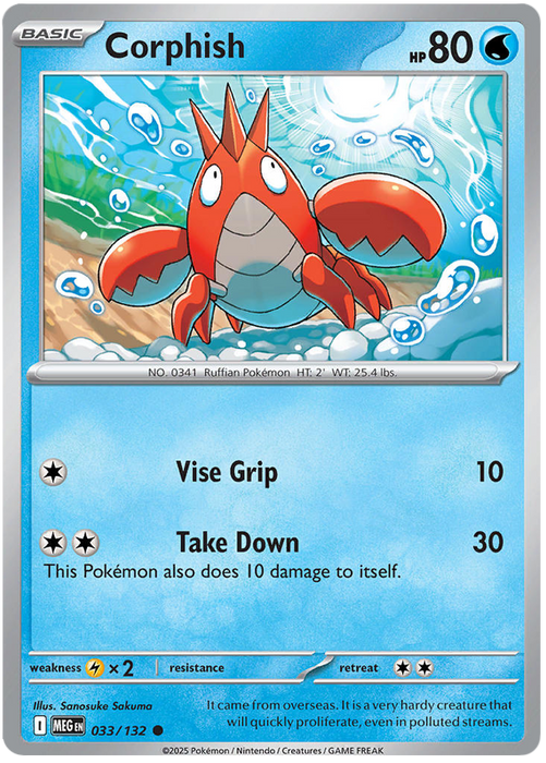Corphish 033/132 Common Pokemon Card (Mega Evolution Base Set ME01)