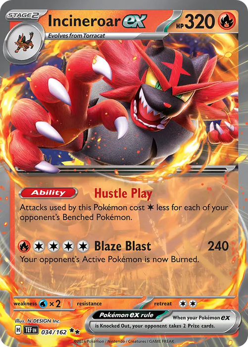 Incineroar ex 034/162 Double Rare Pokemon Card (SV Temporal Forces)