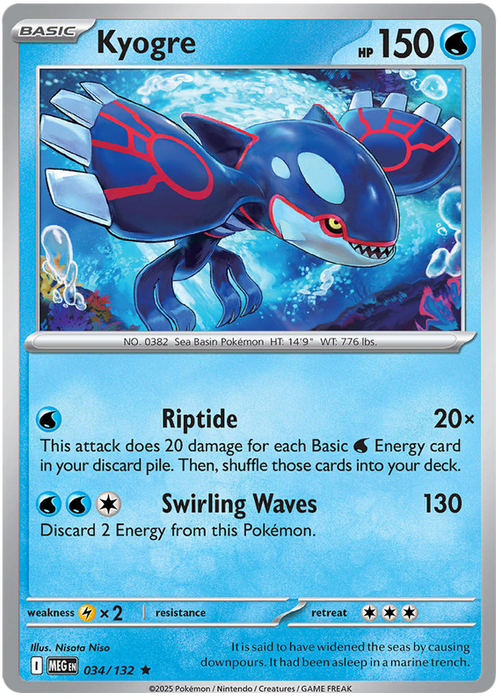 Kyogre 034/132 Rare Pokemon Card (Mega Evolution Base Set ME01)
