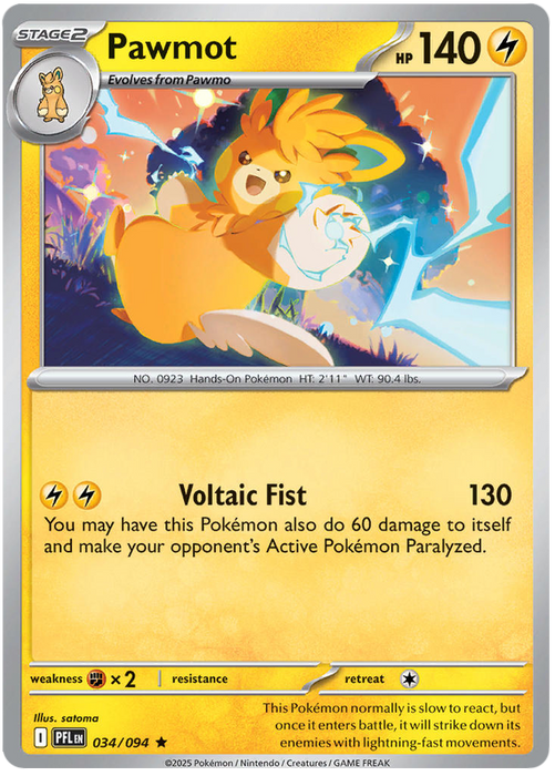 Pawmot 034/094 Rare Pokemon Card (Mega Evolution Phantasmal Flames)