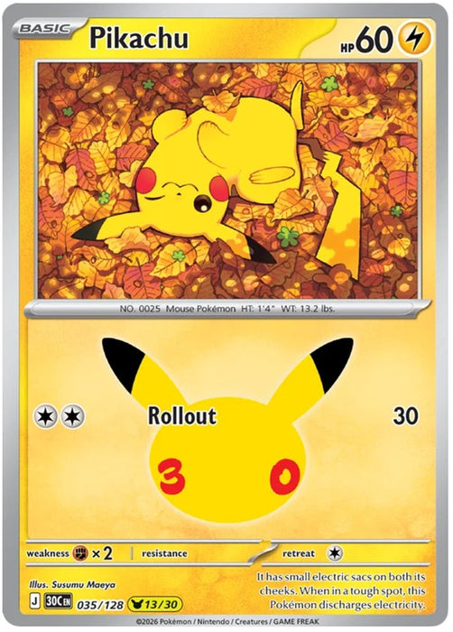Pikachu 035/128 Common Pokemon Card (30th Anniversary Collection)