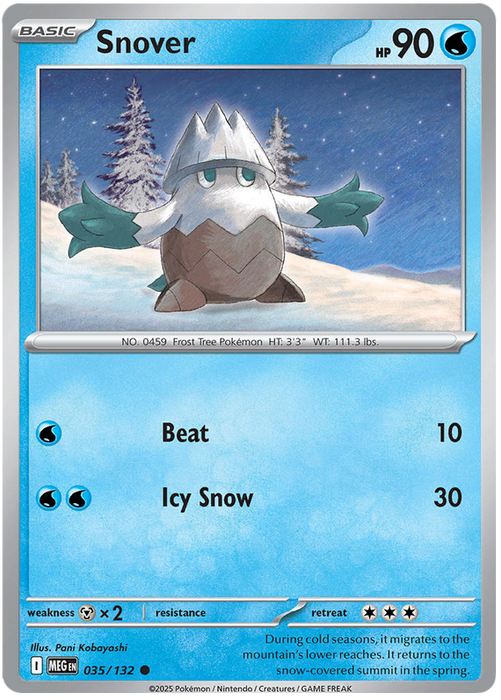 Snover 035/132 Common Pokemon Card (Mega Evolution Base Set ME01)