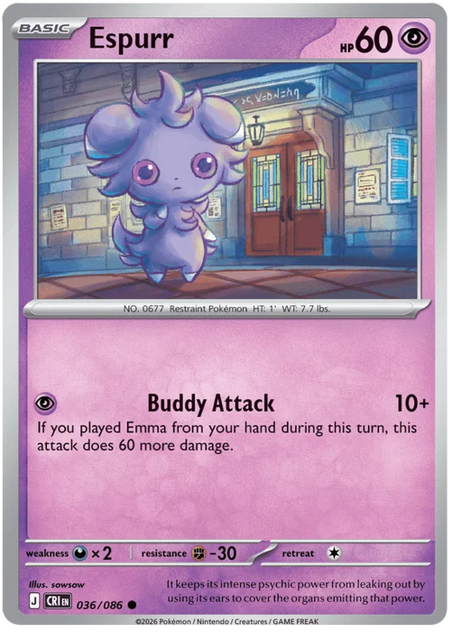 Espurr 036/086 Common Pokemon Card (Mega Evolution Chaos Rising)