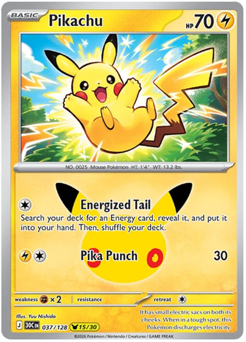 Pikachu 037/128 Common Pokemon Card (30th Anniversary Collection)