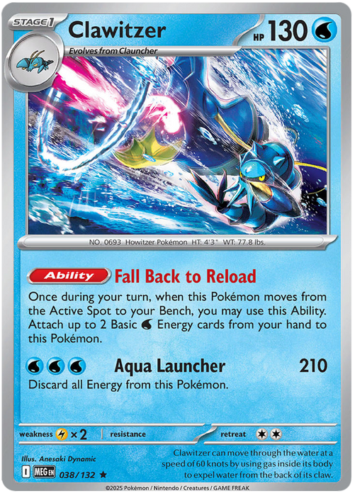 Clawitzer 038/132 Rare Pokemon Card (Mega Evolution Base Set ME01)