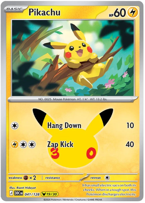 Pikachu 041/128 Common Pokemon Card (30th Anniversary Collection)