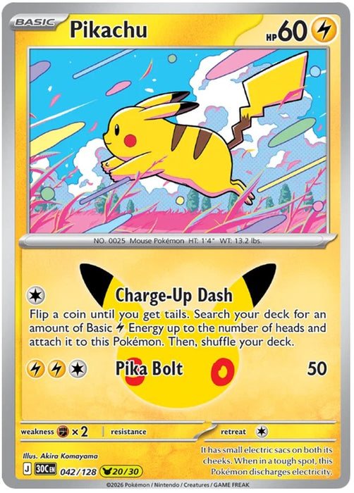 Pikachu 042/128 Common Pokemon Card (30th Anniversary Collection)