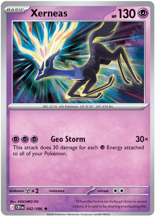 Xerneas 042/086 Rare Pokemon Card (Mega Evolution Chaos Rising)