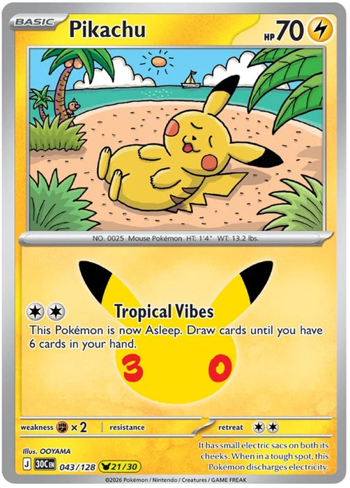 Pikachu 043/128 Common Pokemon Card (30th Anniversary Collection)