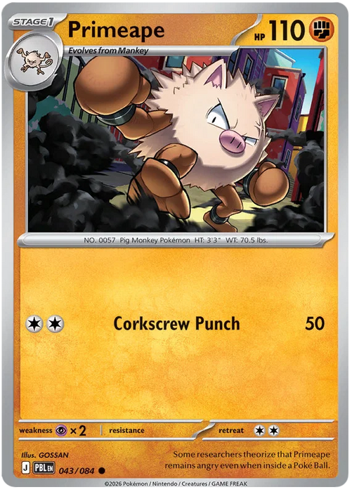 Primeape 043/084 Common Pokemon Card (Mega Evolution Pitch Black)