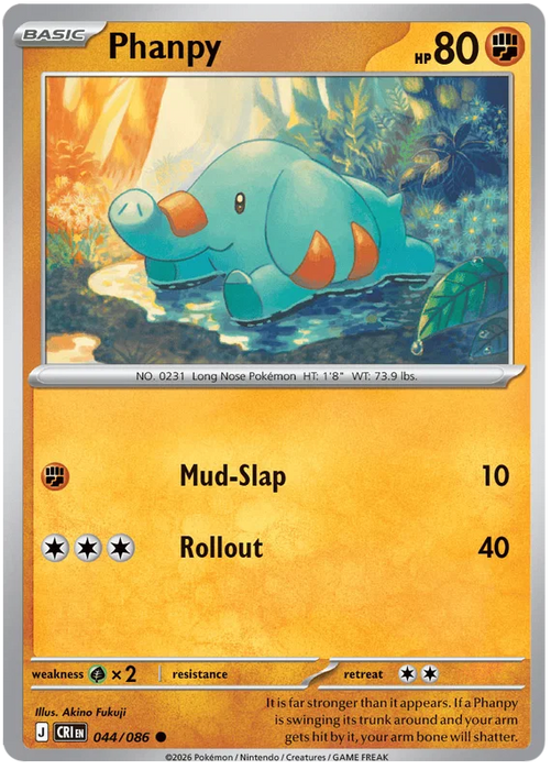 Phanpy 044/086 Common Pokemon Card (Mega Evolution Chaos Rising)