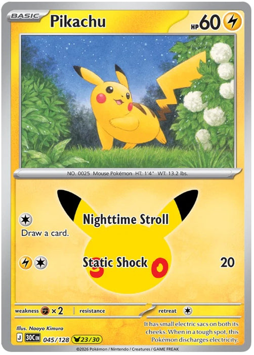 Pikachu 045/128 Common Pokemon Card (30th Anniversary Collection)
