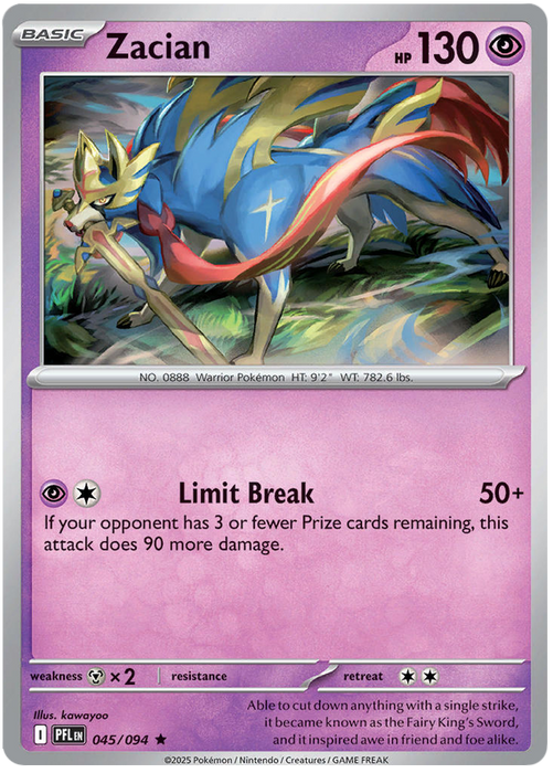 Zacian 045/094 Rare Pokemon Card (Mega Evolution Phantasmal Flames)