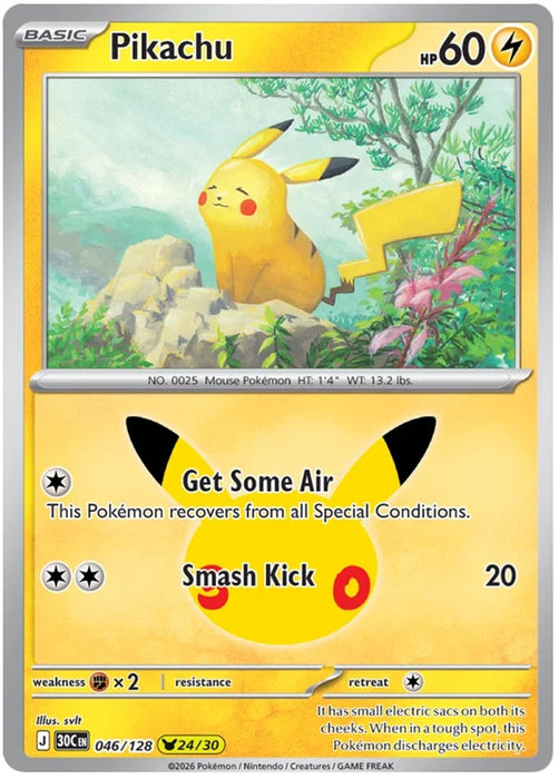 Pikachu 046/128 Common Pokemon Card (30th Anniversary Collection)