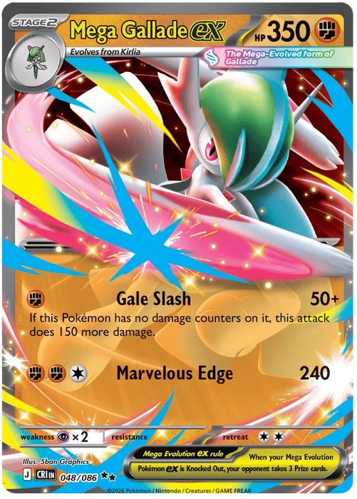 Mega Gallade ex 048/086 Double Rare Pokemon Card (Mega Evolution Chaos Rising)