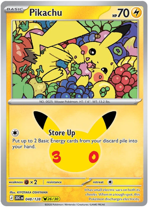 Pikachu 048/128 Common Pokemon Card (30th Anniversary Collection)