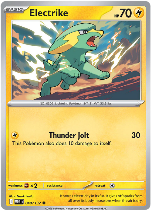 Electrike 049/132 Common Pokemon Card (Mega Evolution Base Set ME01)