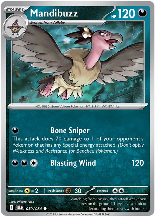Mandibuzz 050/084 Common Pokemon Card (Mega Evolution Pitch Black)