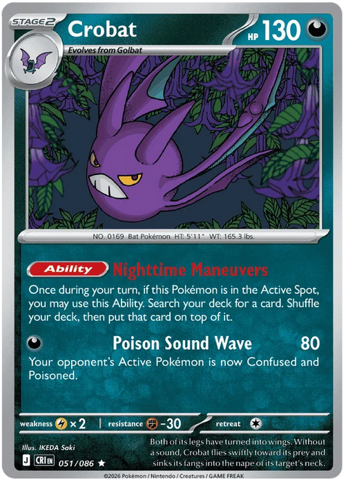 Crobat 051/086 Rare Pokemon Card (Mega Evolution Chaos Rising)
