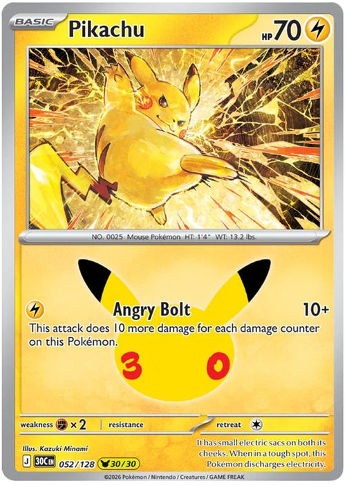 Pikachu 052/128 Common Pokemon Card (30th Anniversary Collection)