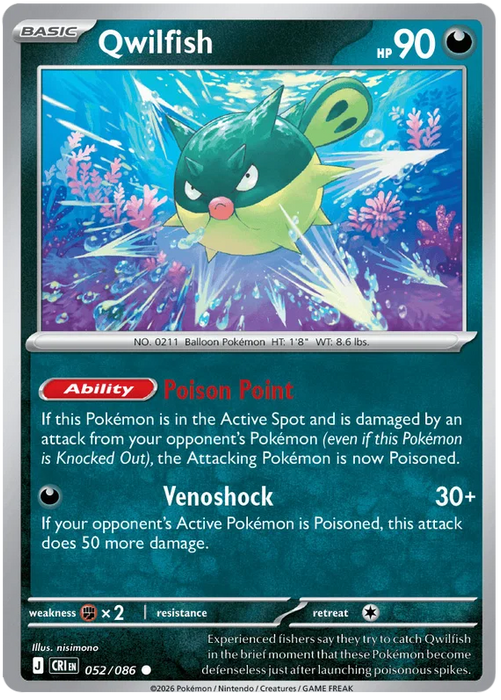 Qwilfish 052/086 Common Pokemon Card (Mega Evolution Chaos Rising)