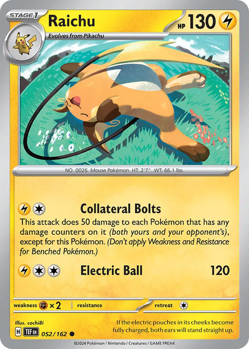 Raichu 052/162 Common Pokemon Card (SV Temporal Forces)