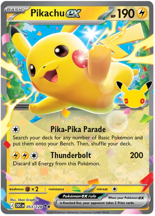 Pikachu ex 053/128 Double Rare Pokemon Card (30th Anniversary Collection)