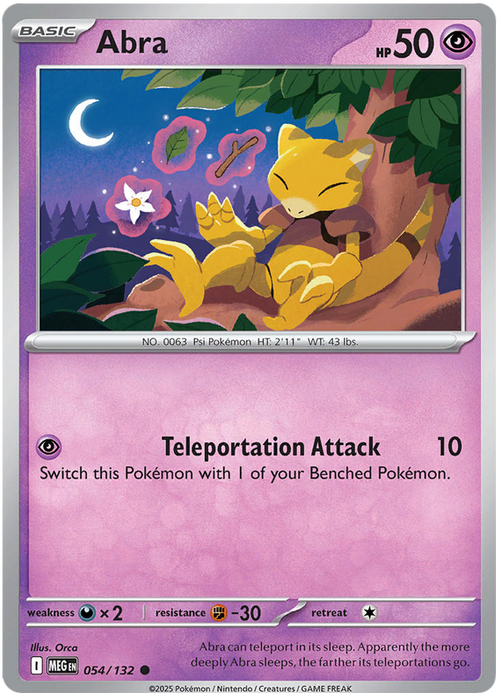 Abra 054/132 Common Pokemon Card (Mega Evolution Base Set ME01)