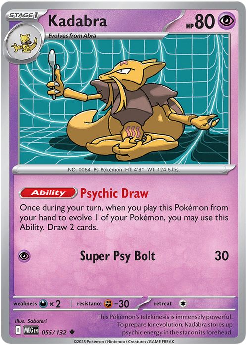 Kadabra 055/132 Uncommon Pokemon Card (Mega Evolution Base Set ME01)