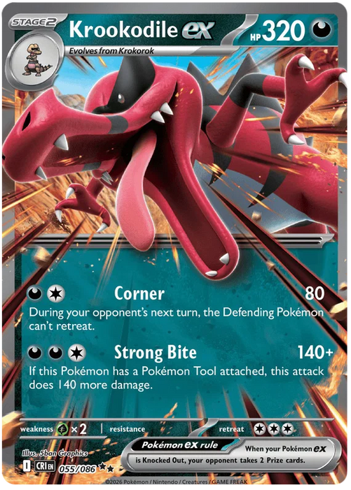 Krookodile ex 055/086 Double Rare Pokemon Card (Mega Evolution Chaos Rising)