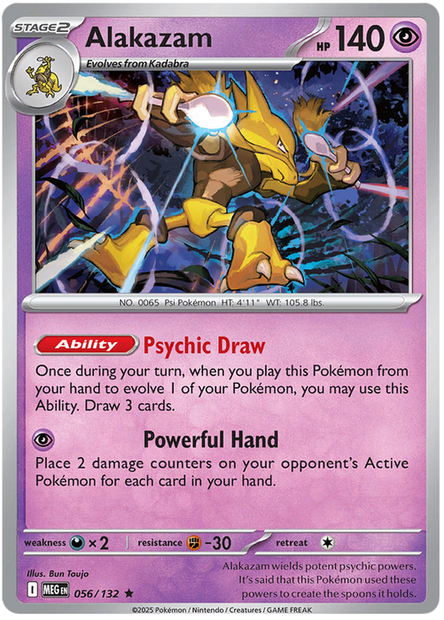 Alakazam 056/132 Rare Pokemon Card (Mega Evolution Base Set ME01)