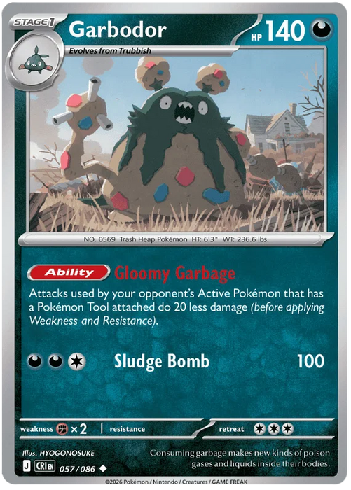 Garbodor 057/086 Uncommon Pokemon Card (Mega Evolution Chaos Rising)