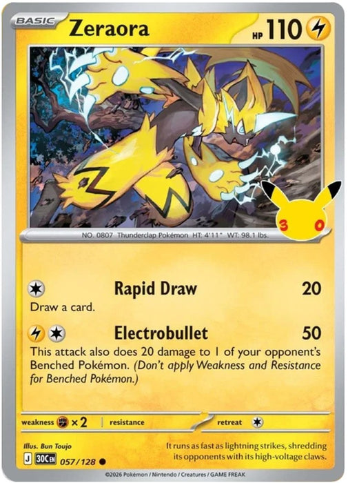 Zeraora 057/128 Common Pokemon Card (30th Anniversary Collection)