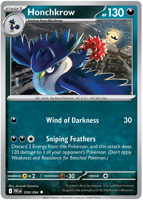 Honchkrow 058/094 Uncommon Pokemon Card (Mega Evolution Phantasmal Flames)