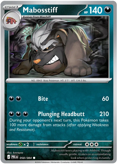 Mabosstiff 058/084 Common Pokemon Card (Mega Evolution Pitch Black)